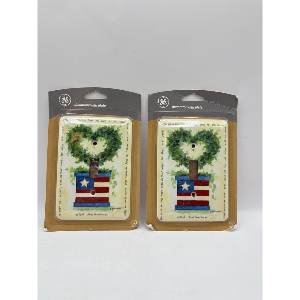 Vtg 2 NEW Annie LaPoint God Bless America Painted Potted Heart Plant Cover Plate
